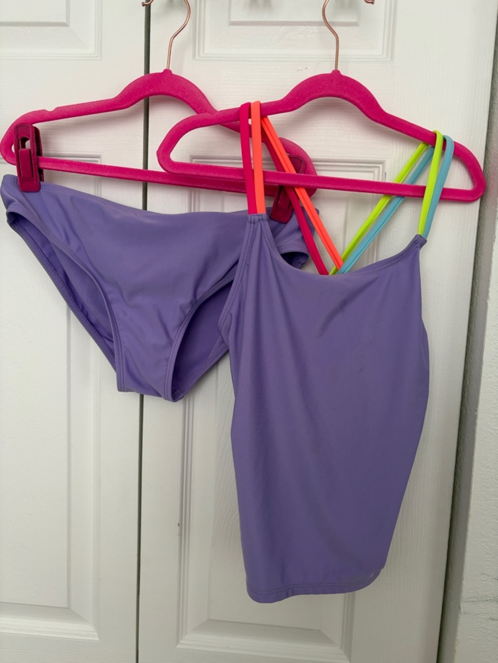 wonder nation Purple Girls' Two-Piece Swim Set with Neon Straps